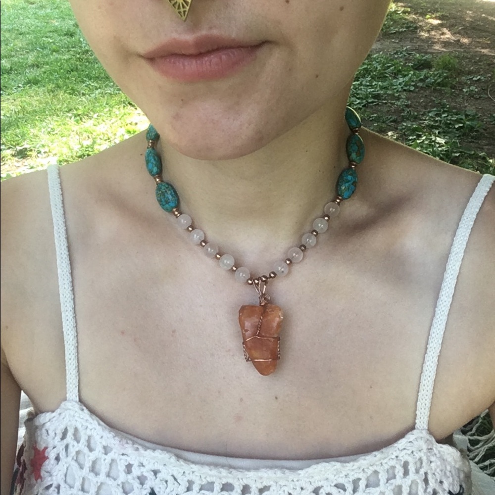 Orange calcite w/ turquoise Magnesite necklace